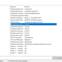 Informacje o systemie: jak sprawdzić jaki mam RAM? Zainstalowana pamięć fizyczna: 16,0 GB.