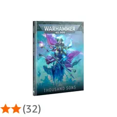 Okładka Warhammer 40,000 Codex: Thousand Sons. Mistyczny mag w niebiesko-fioletowych szatach dzierży kostur.