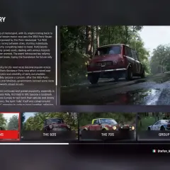 Mini Cooper na mokrej drodze, klasyk z gry Assetto Corsa Rally.