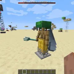 Stojak w Minecraft, jak się robi? Oto przykład z tridentem i zieloną czapką.