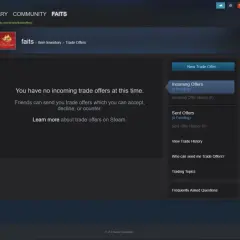 Ekran Steam pokazuje brak ofert wymiany. Dowiedz się, jak ustawić trade url na Steam, aby móc je otrzymywać.