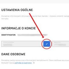 Ustawienia konta Epic Games. Kliknij ikonę edycji obok nazwy wyświetlanej, aby dowiedzieć się, jak zmienić nazwę w Fortnite.