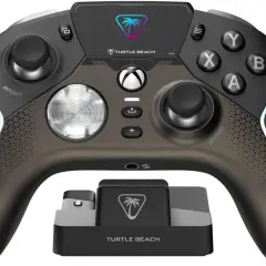 Elegancki kontroler Turtle Beach Stealth Ultra z podświetleniem RGB i stacją ładującą.