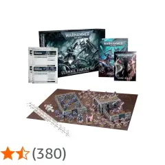Warhammer 40,000 Ultimate Starter Set z figurkami Space Marines i Tyranidów, podręcznikami i akcesoriami do gry.