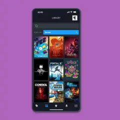 Aplikacja Steam na telefonie pokazuje bibliotekę gier, co sugeruje, że można grać w gry ze Steam na telefonie.