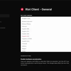 Ustawienia klienta Riot, gdzie można zmienić język gry, np. jak zmienić język League of Legends na polski.