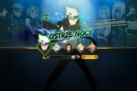 Wybierz postać w grze Naruto Online PL. Piorun i Ostrze Nocy to tylko niektóre z opcji.