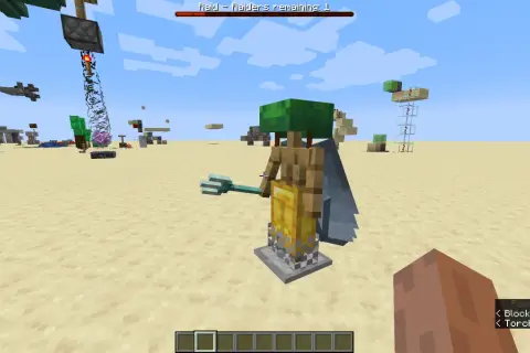 Stojak w Minecraft, jak się robi? Oto przykład z tridentem i zieloną czapką.
