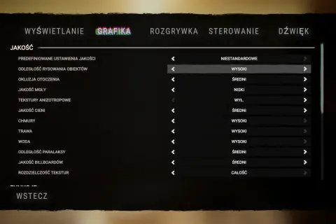 Menu gry z opcjami jakości grafiki. Zmniejszenie detali, jak jakość cieni czy chmur, pomoże jak zwiększyć fps na telefonie.