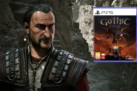 Gothic Remake premiera na PS5. Postać z gry obok okładki.