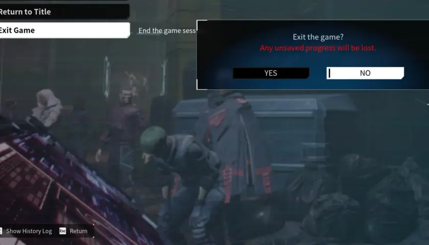 Menu gry z opcją "Exit Game" i pytaniem "Exit the game?". Wybierz "YES" lub "NO", aby zakończyć grę. Jak wyjść z trybu pełnoekranowego Steam.