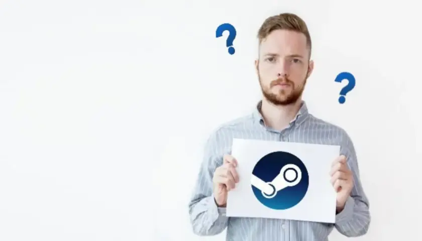 Zastanawiasz się, jak zmienić walutę na Steam? Ten mężczyzna z logo Steam i znakami zapytania też ma dylemat.