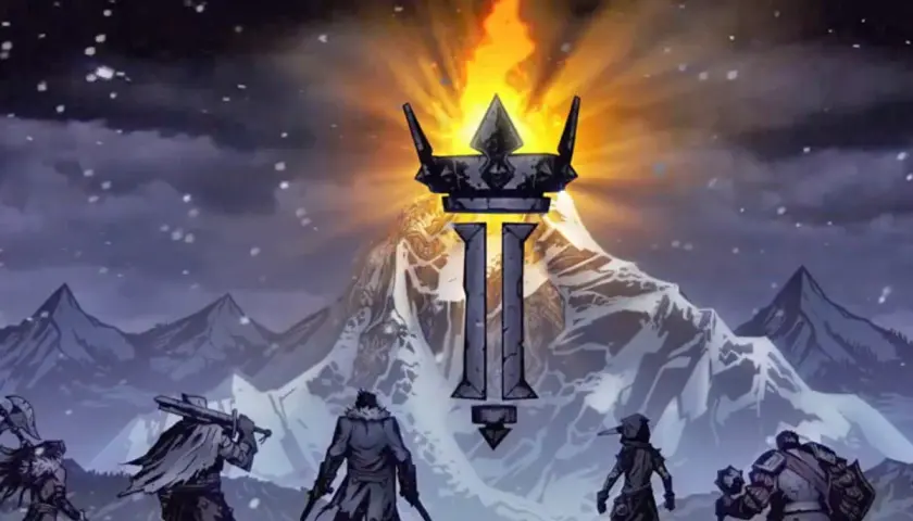 Drużyna bohaterów wyrusza ku płomieniom na szczycie góry w grze Darkest Dungeon II.