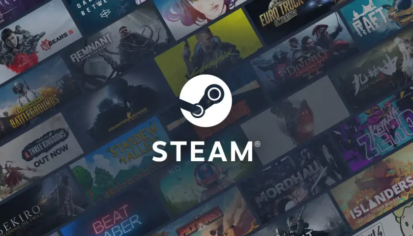 Tło z grami Steam, logo Steam i napis "STEAM". To jest co to kod rozliczeniowy Steam.