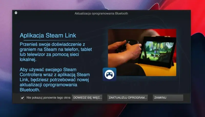 Aplikacja Steam Link pozwala grać w gry ze Steam na telefonie. Aktualizacja Bluetooth jest potrzebna do jej działania.