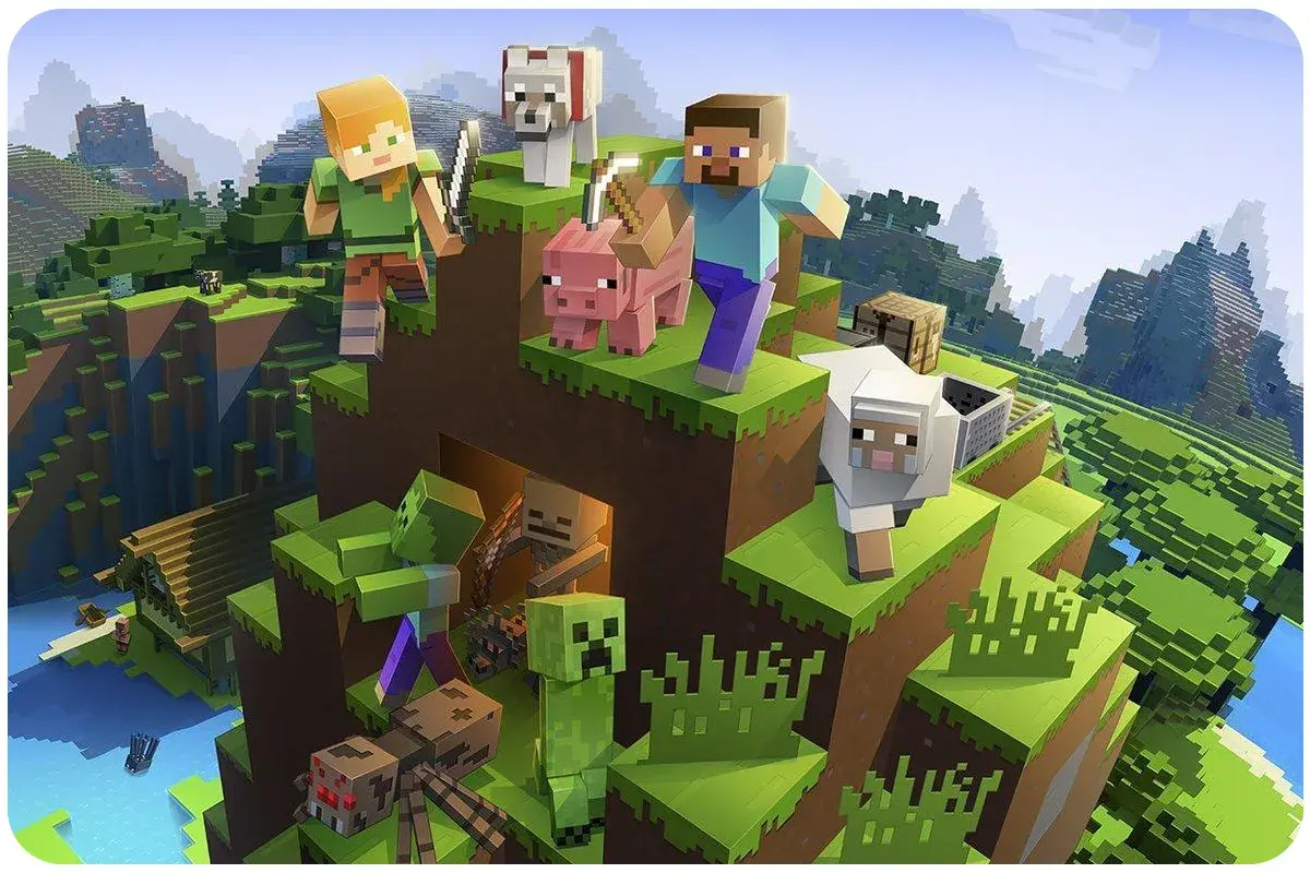 Postacie z Minecrafta: Steve, Alex, pies, świnia, owca, zombie, szkielet i pająk. Szukasz kodów do Minecraft?