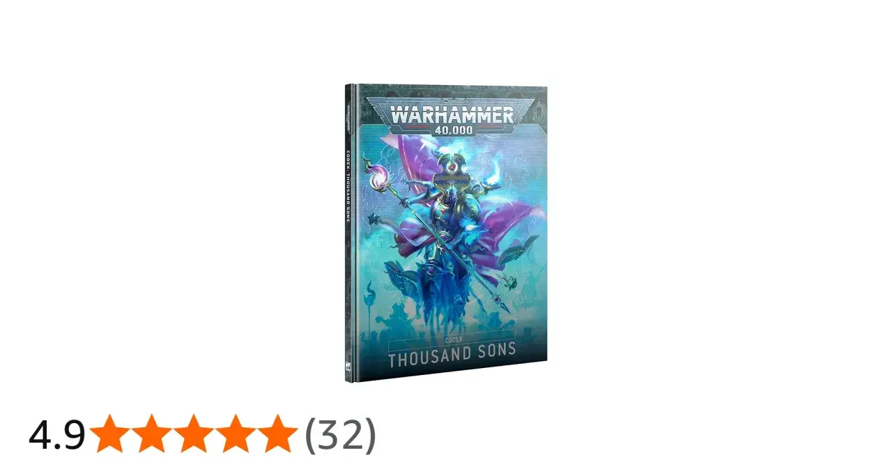 Okładka Warhammer 40,000 Codex: Thousand Sons. Mistyczny mag w niebiesko-fioletowych szatach dzierży kostur.