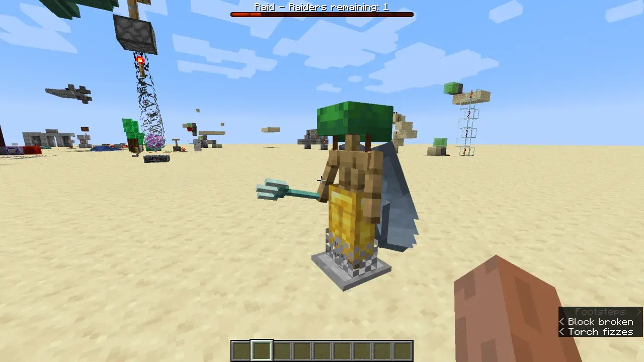 Stojak w Minecraft, jak się robi? Oto przykład z tridentem i zieloną czapką.