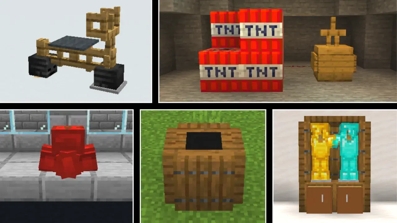 Jak zrobić stojak w Minecraft? Zobacz przykłady: stojak na zbroję, TNT, beczka, czy nawet krzesło.