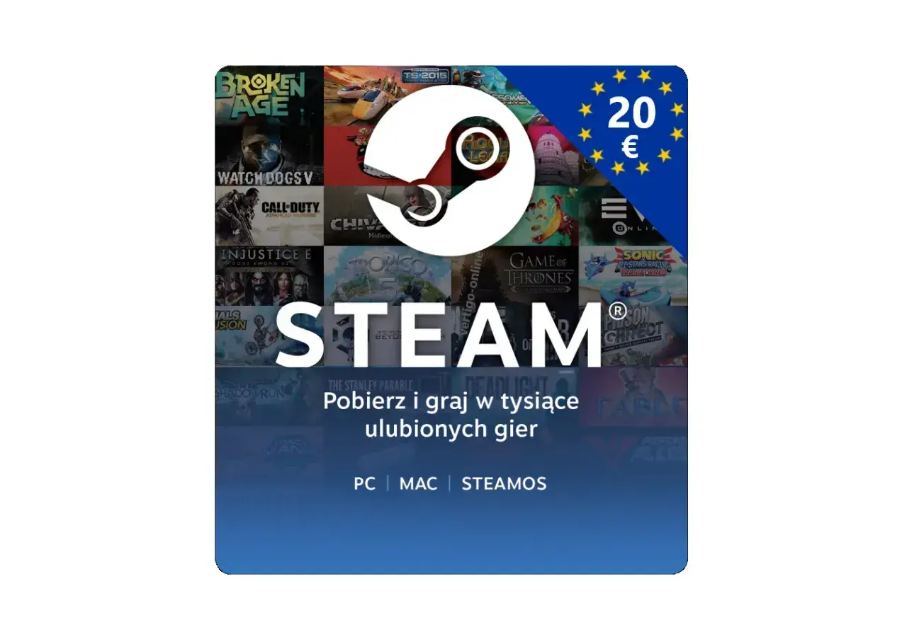 Jak grać w gry ze Steam na telefonie bez Steam Link? Ikona Steam z grami i napisem "Pobierz i graj w tysiące ulubionych gier".
