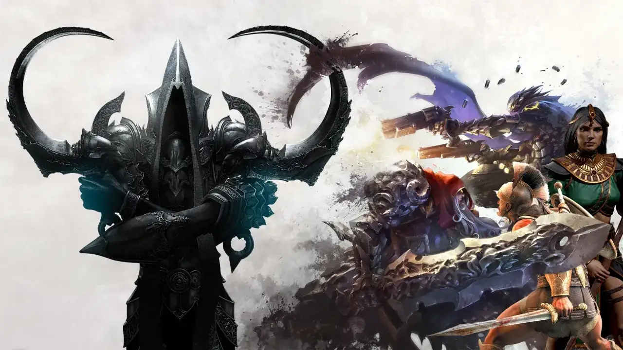 Mroczny rycerz i wojownicy w akcji, gotowi do walki w epickich hack and slash games.
