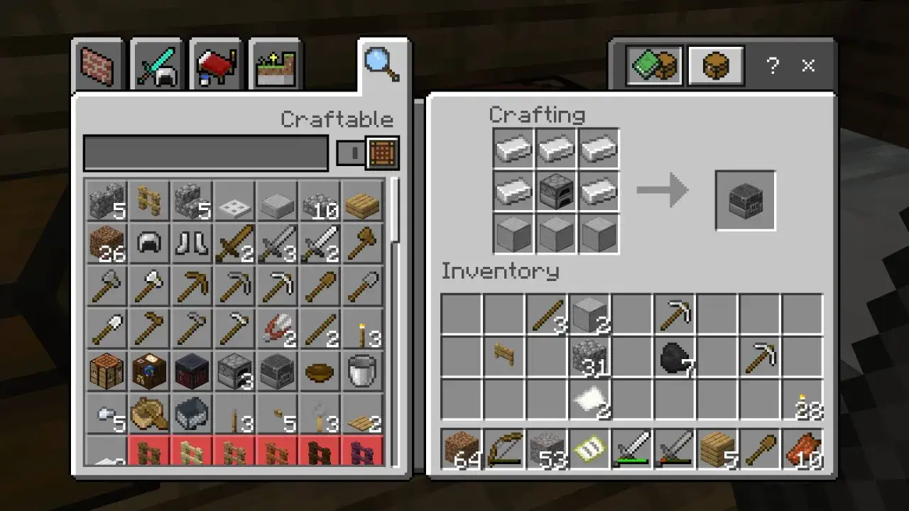 Jak zrobić piec hutniczy w Minecraft: 8 żelaznych sztabek i 4 kamienie.
