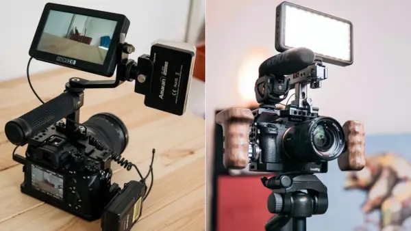 Zestaw do streamowania: kamera Sony, monitor SmallHD, mikrofon RODE i lampa LED. Idealna jaka kamera do streamowania.